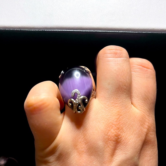 925 Silver Large Cocktail Ring With Amethyst Tiger Eye - Picture 4 of 7